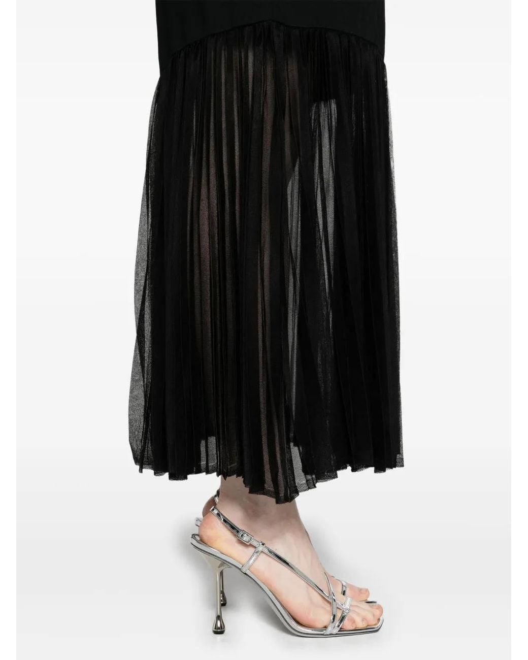 Jil Sander Black Plissé Knitted Midi Dress