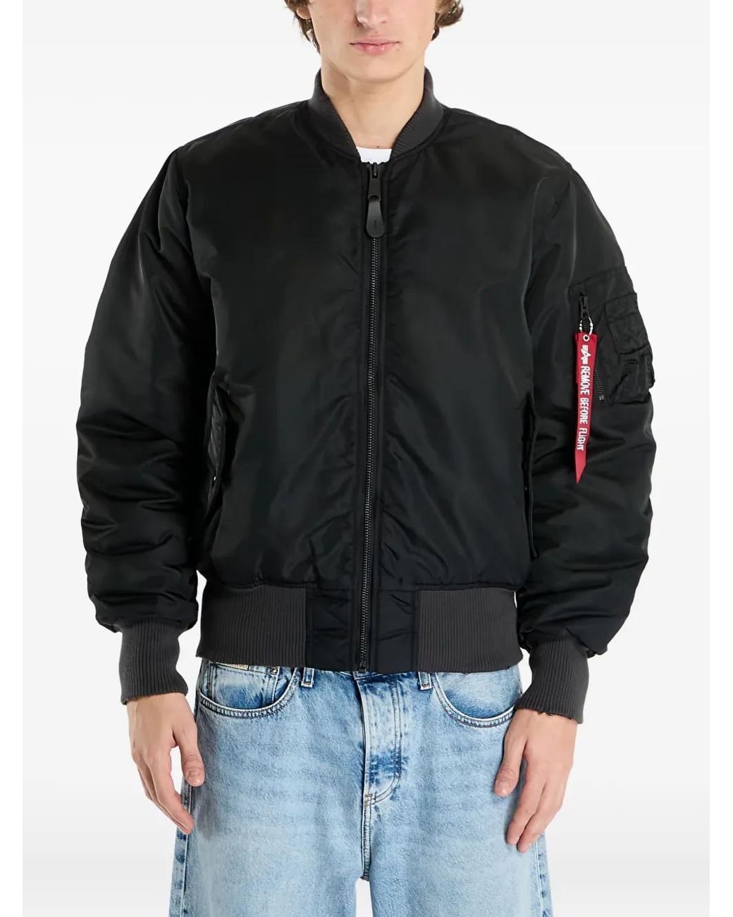 Alpha Industries Black Ma-1 Distressed Internal Pocket Bomber Jacket for men