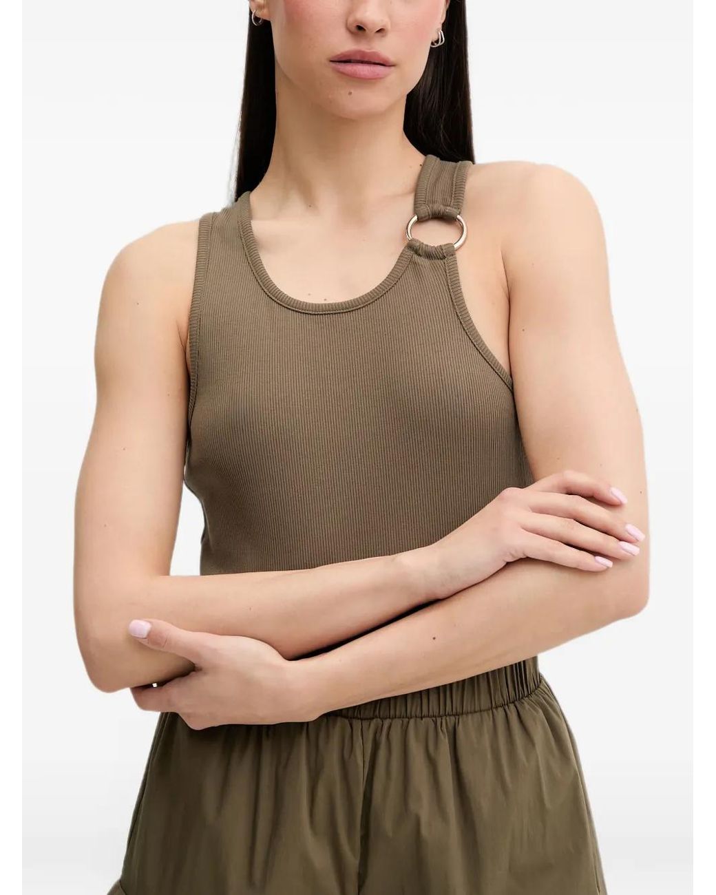 Liu Jo Green Ribbed Ring-Detail Top