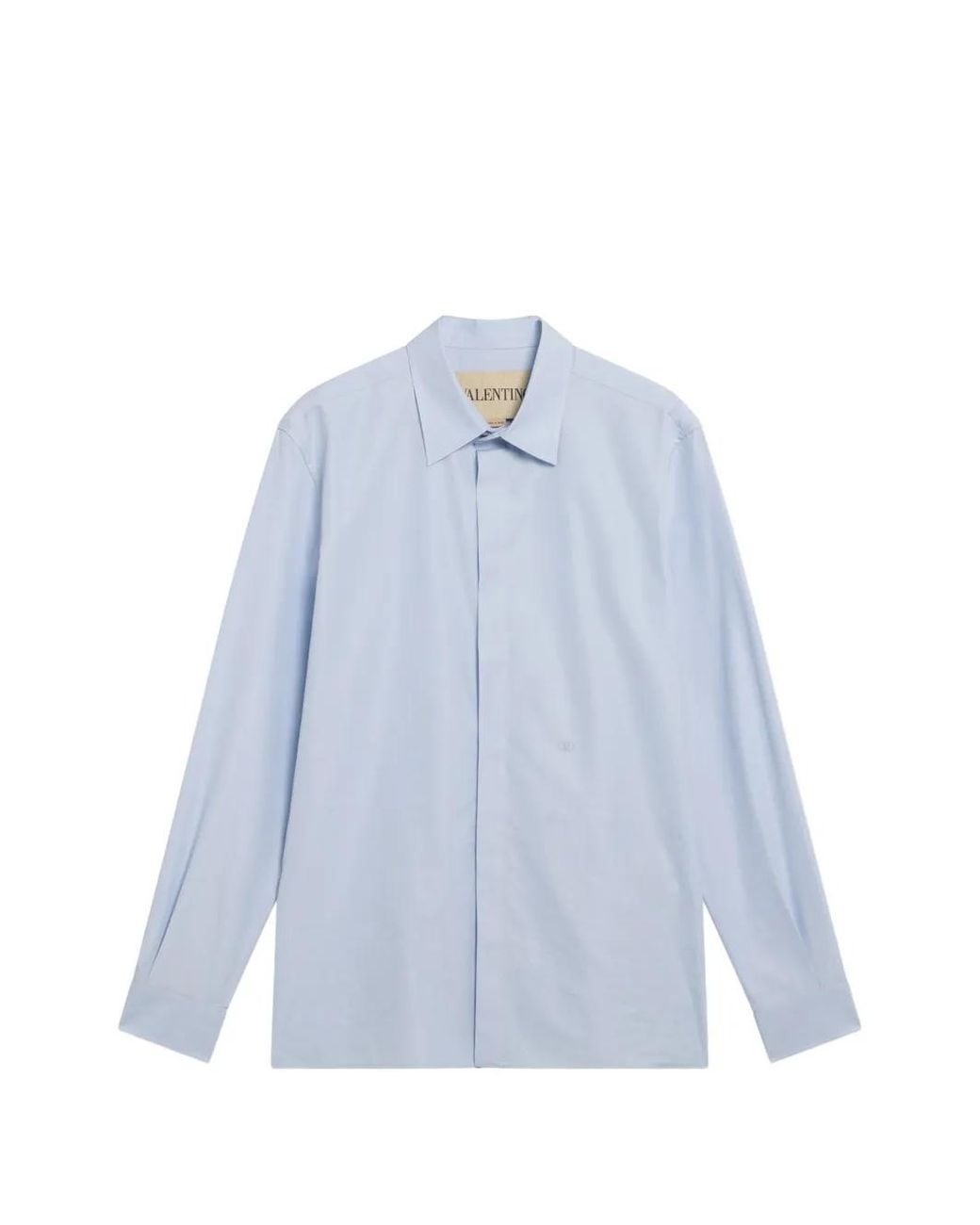 Valentino Garavani Blue Fil A Fil Cotton Shirt With Vlogo Embroidery for men