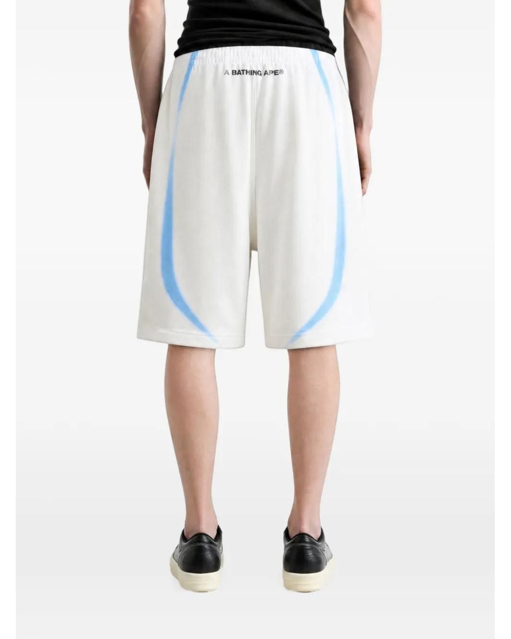 A Bathing Ape White Heavy Wash Hand Draw Football Logo Relaxed Fit Sweat Shorts for men