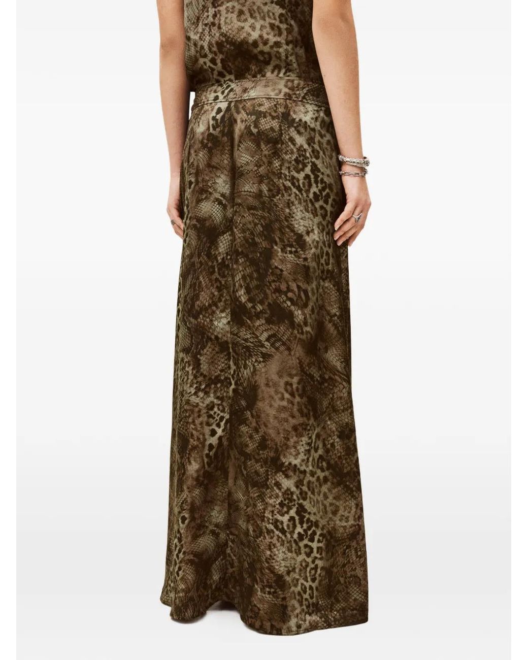 Ba&sh Natural Ciria Animal-Print Midi Skirt