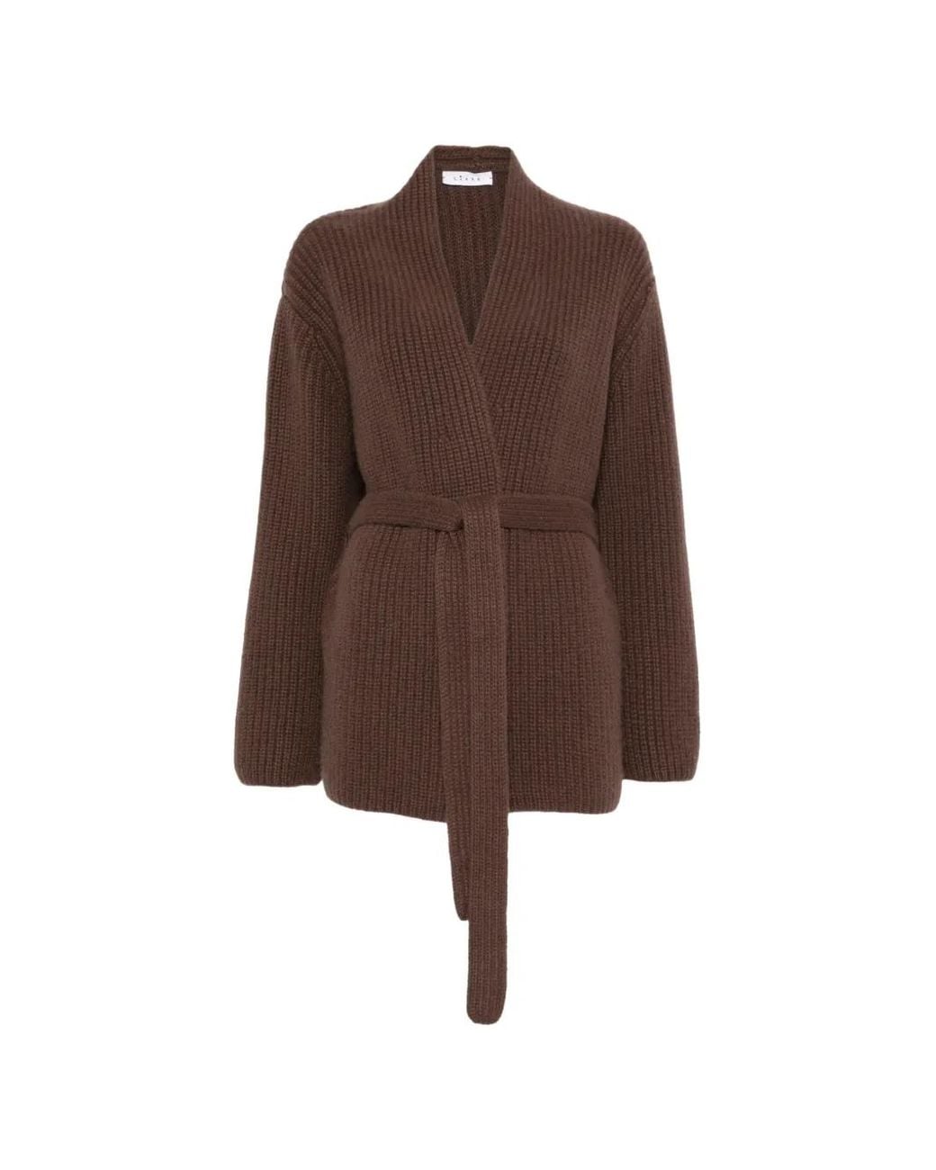 Liska Brown Ribbed Belted Cardigan
