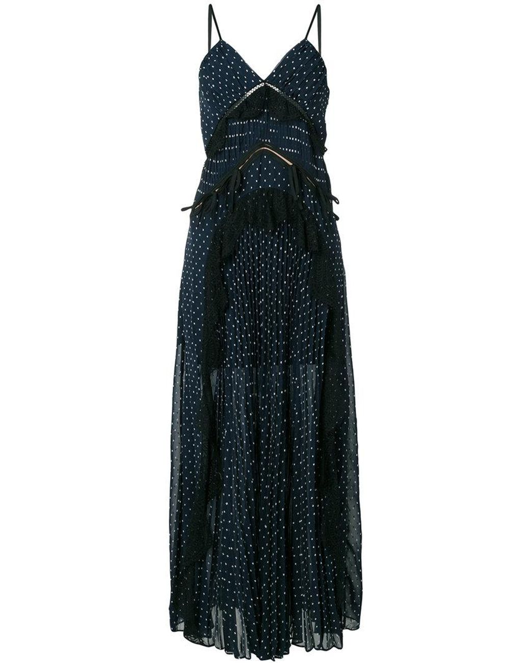 Self-Portrait Polka Dot Maxi Dress in Blue | Lyst