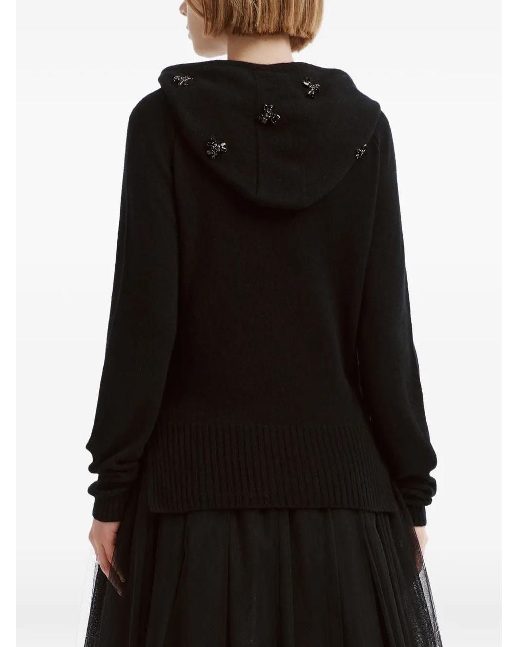 Simone Rocha Black Bead-Embellished Cashmere Hoodie