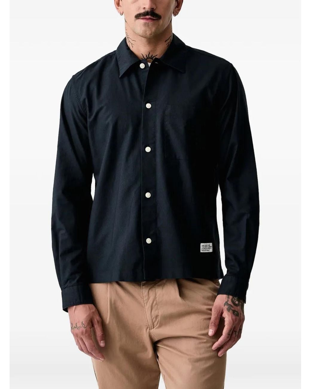 Marc O' Polo Blue Logo-Patch Chest-Pocket Shirt for men
