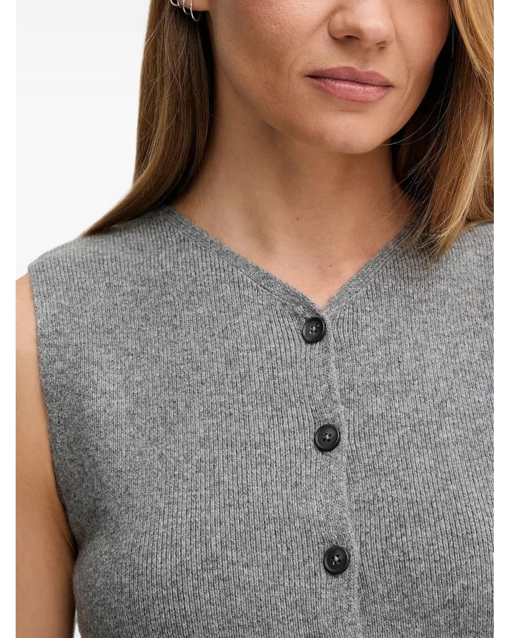 Ouí Gray Button V-Neck Sleeveless Knitwear