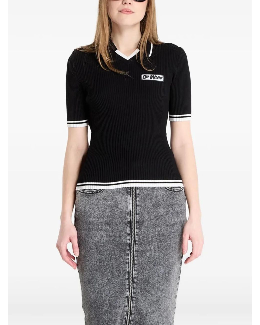 Off-White c/o Virgil Abloh Black Ribbed Short-Sleeve Top