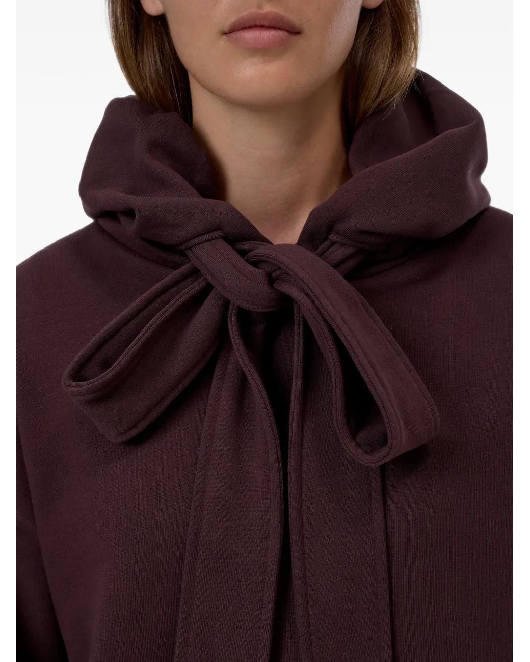 Closed Purple Pussy-Bow Dropped-Shoulder Hoodie
