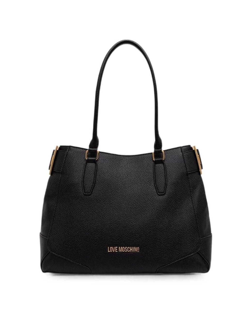 Love Moschino Black Buckle-Detail Pebbled-Effect Tote Bag