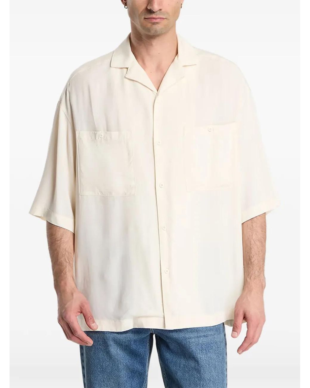 Urban Classics White Camp-Collar Pocket-Detail Shirt for men