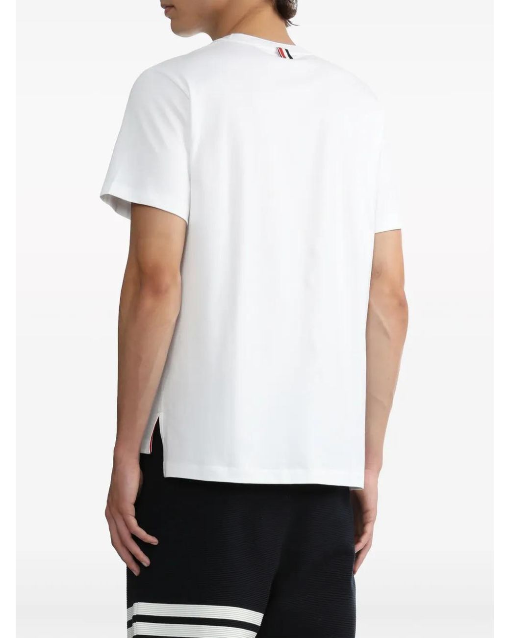 Thom Browne White Side-Slit Relaxed Cotton Tee for men