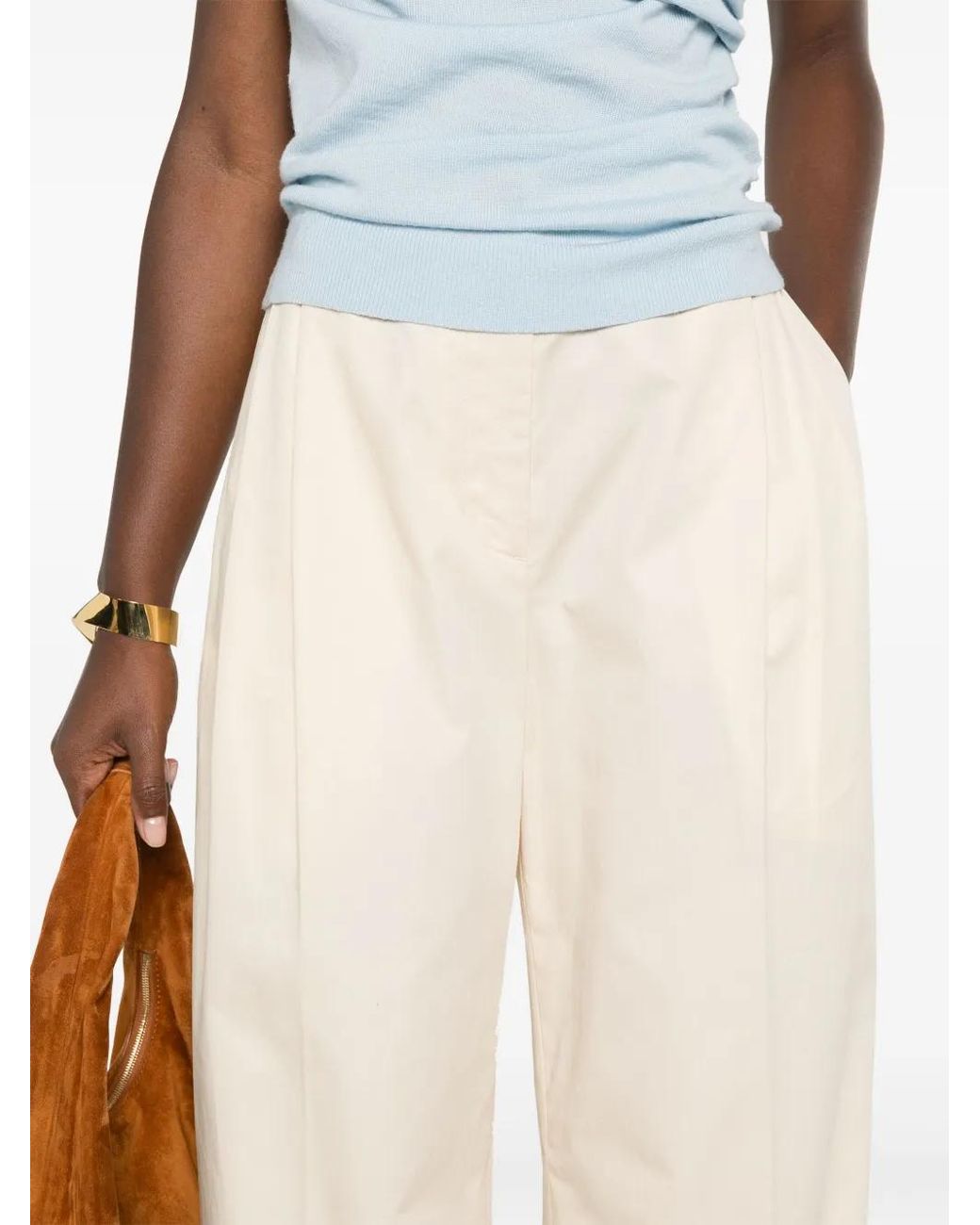 Maison Kitsuné White Logo-Embroidered Pleated Straight Trousers