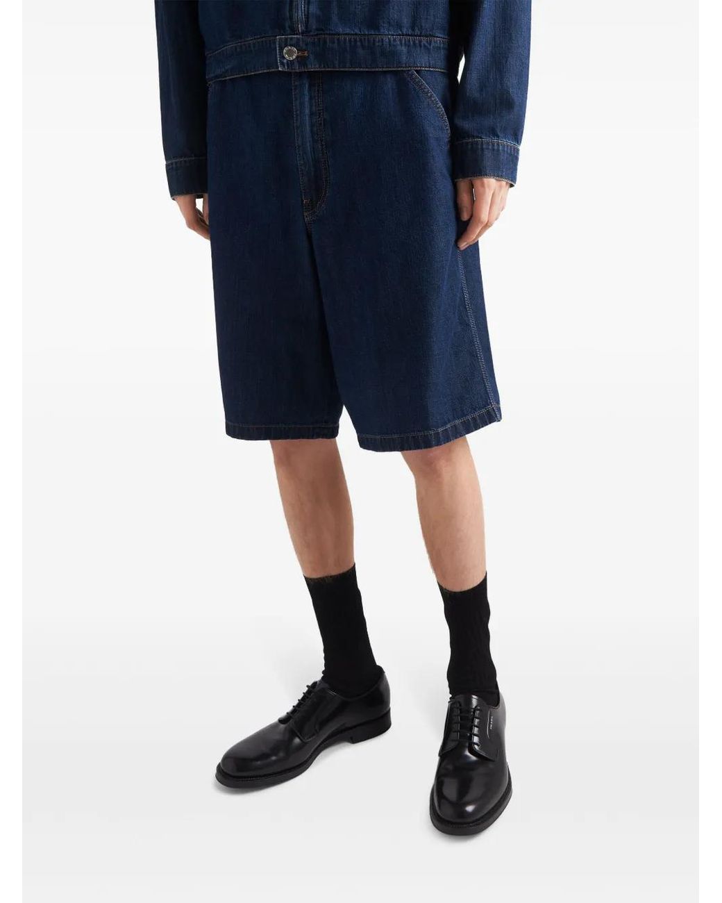 Bermudas Vaqueras Con Placa Del Logo Prada de hombre de color Blue
