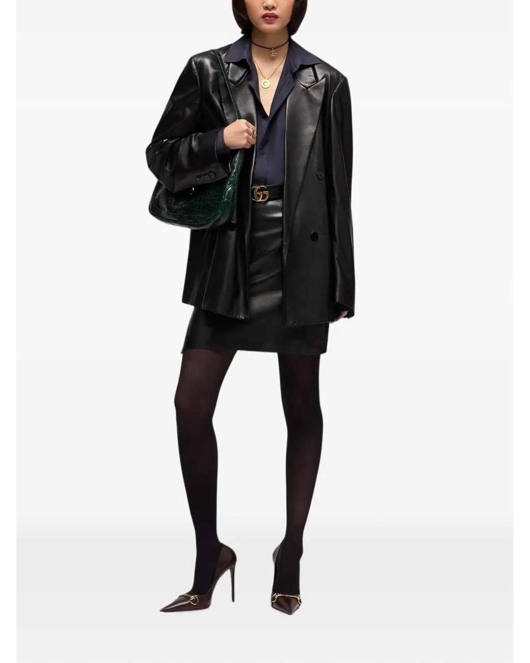 Gucci Black Double-Breasted Oversized-Fit Jacket
