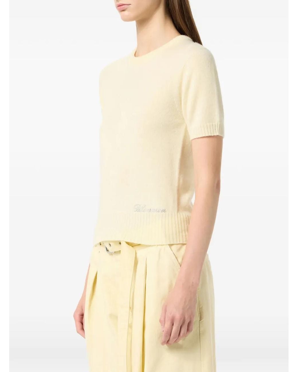 Blumarine Natural Short-Sleeve Sweater