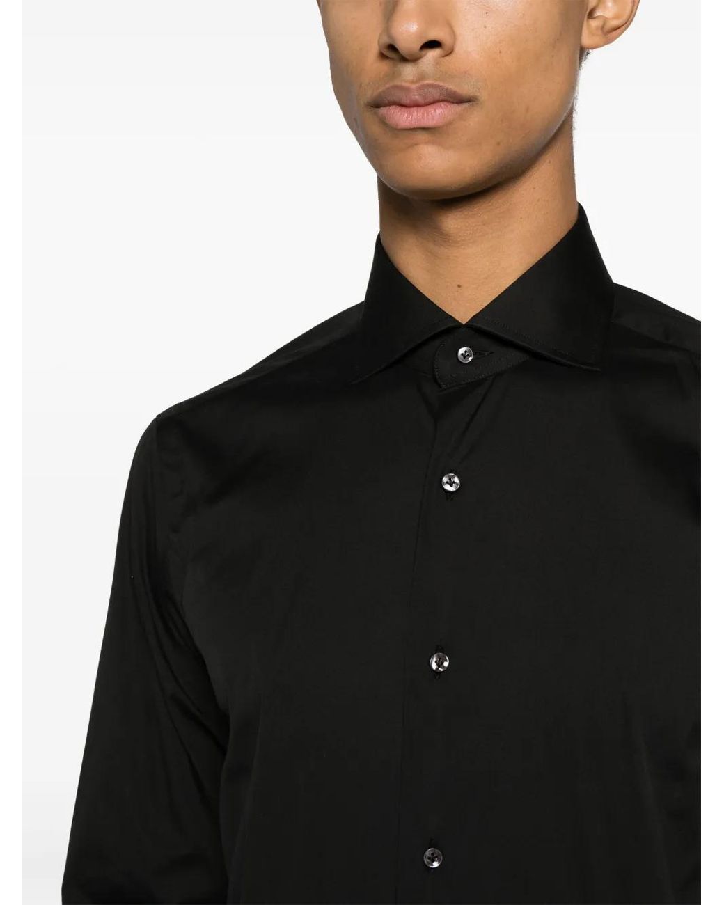 Barba Napoli Black Spread-Collar Button-Down Shirt for men