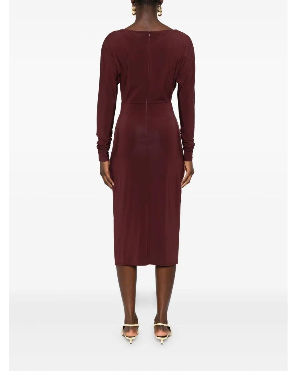 Max Mara Red Ruched-Detail Long-Sleeve Midi Dress
