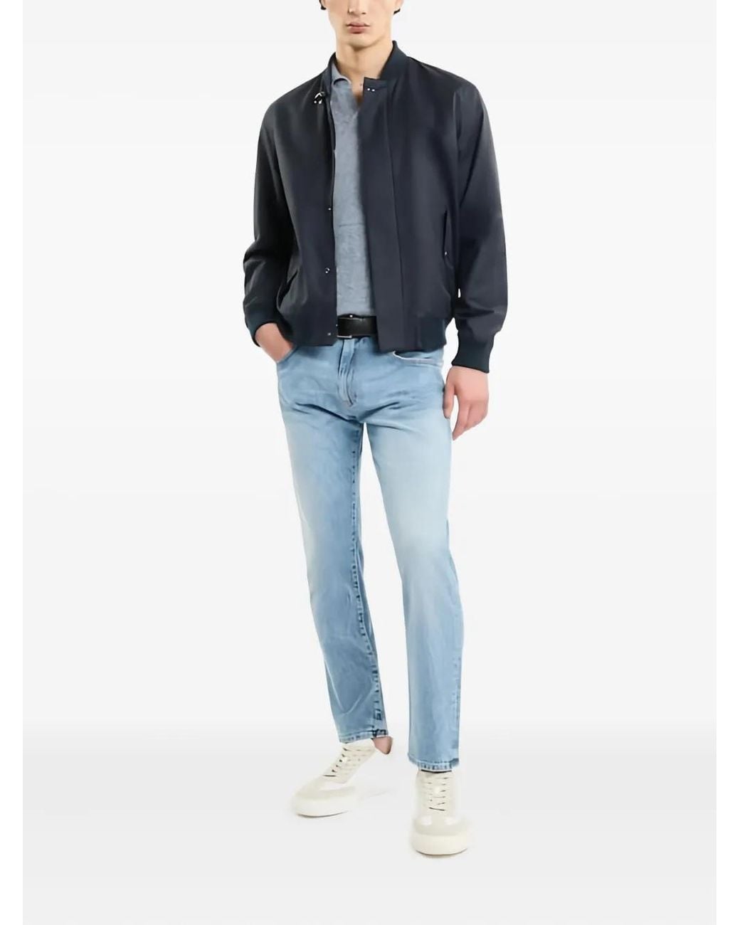 Fay Blue Leather-Patch Jeans for men