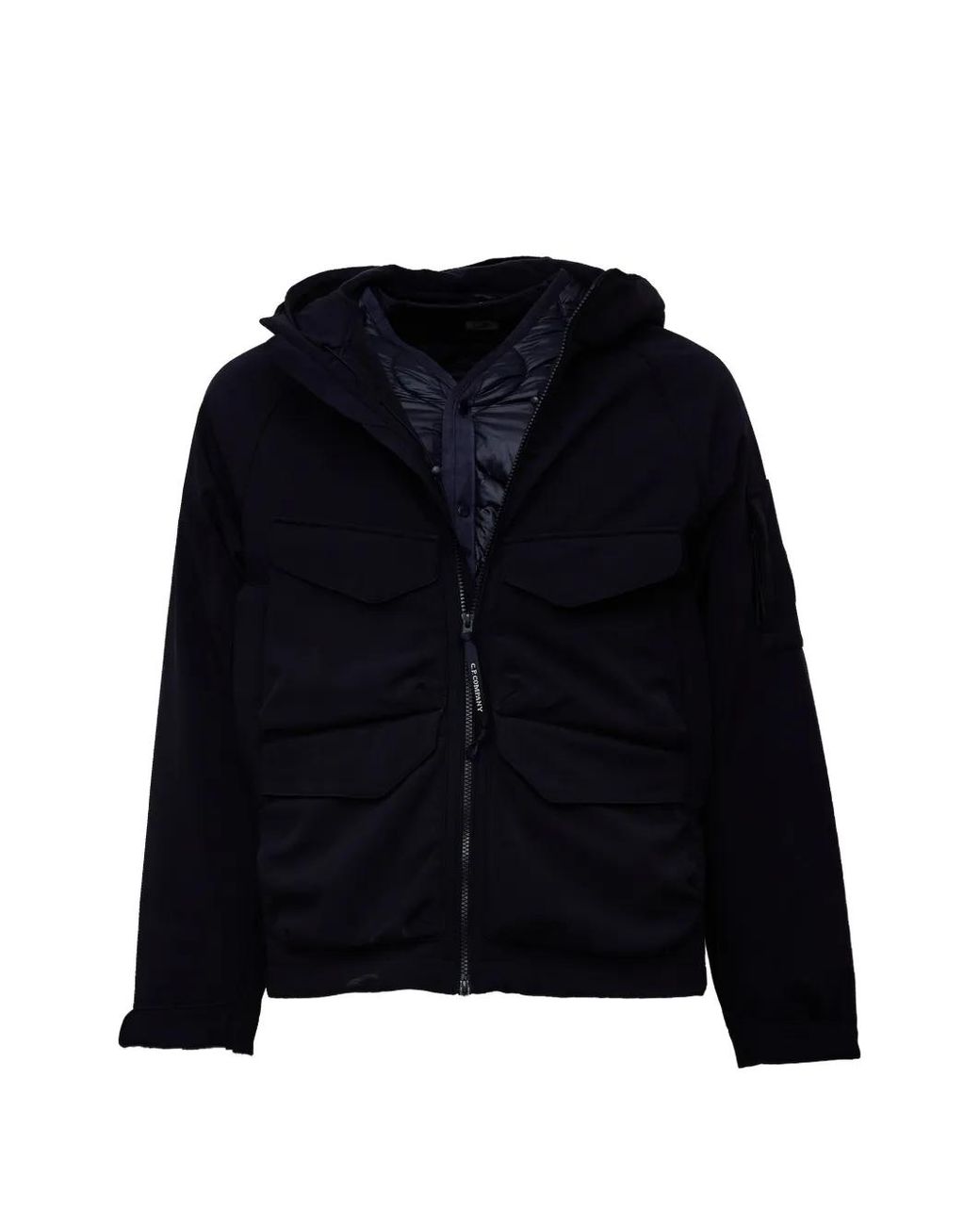 C P Company Black Shell-R Padded Hooded Jacket for men