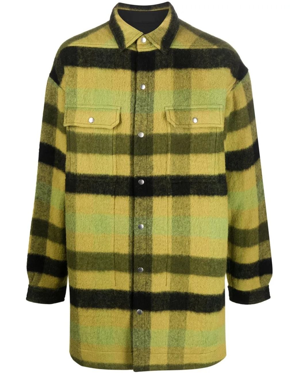 Rick Owens Green Plaid-Check Wool Coat for men