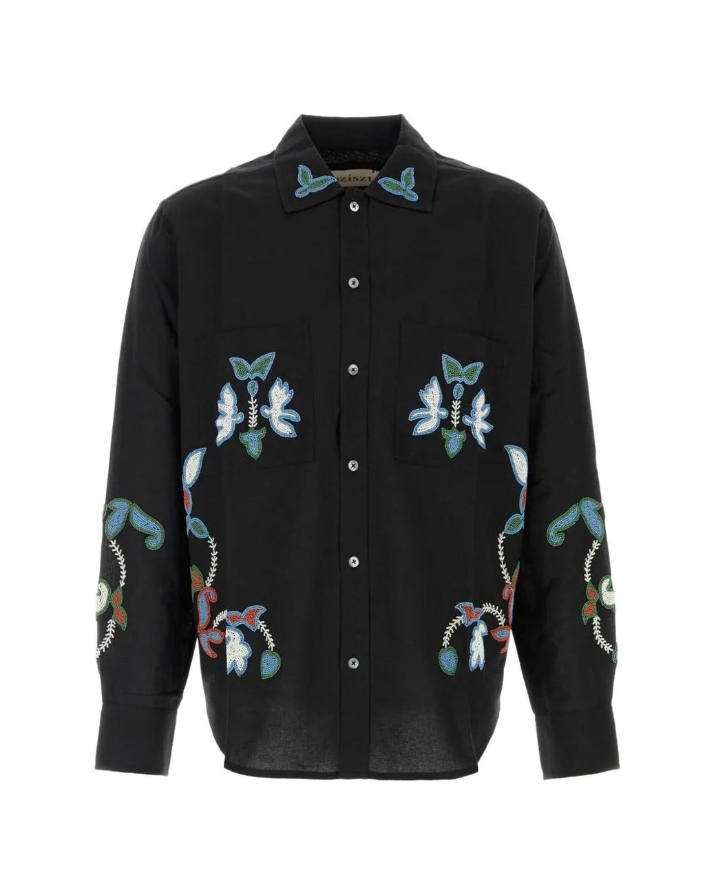BAZISZT Black Rouat Bead-Embellished Shirt for men