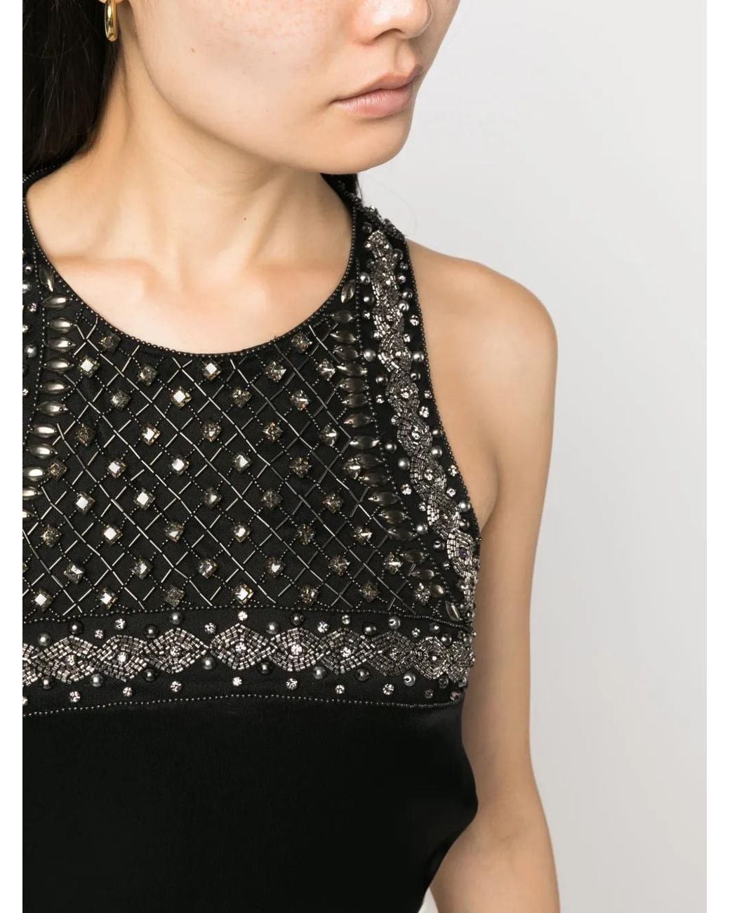 Alberta Ferretti Black Bead-Embellishment Sleeveless Blouse