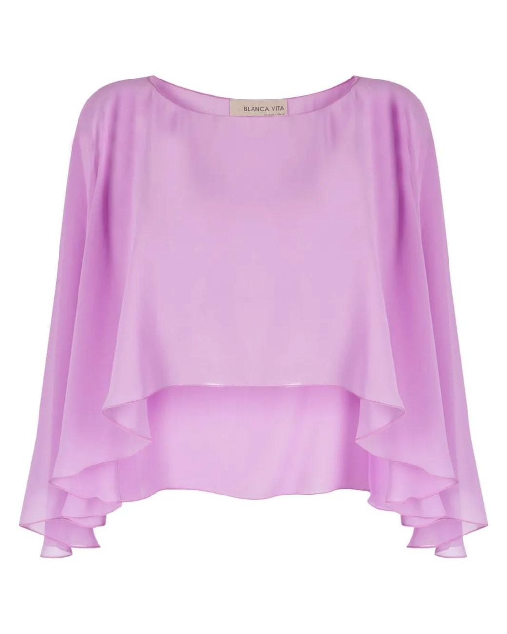 Blanca Vita Purple Transparent Ruffled Cropped Top