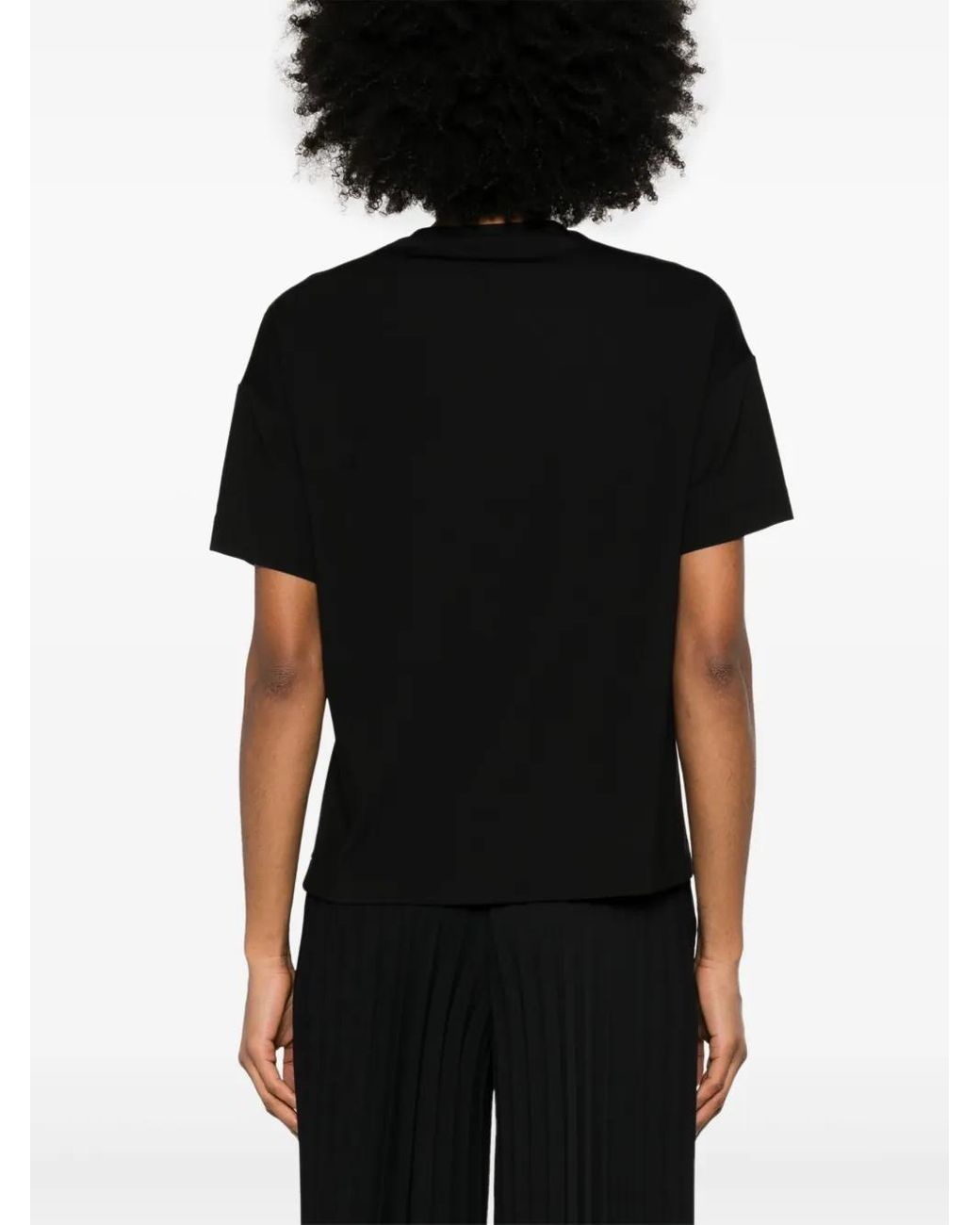 Nissa Black Floral-Appliqué T-Shirt