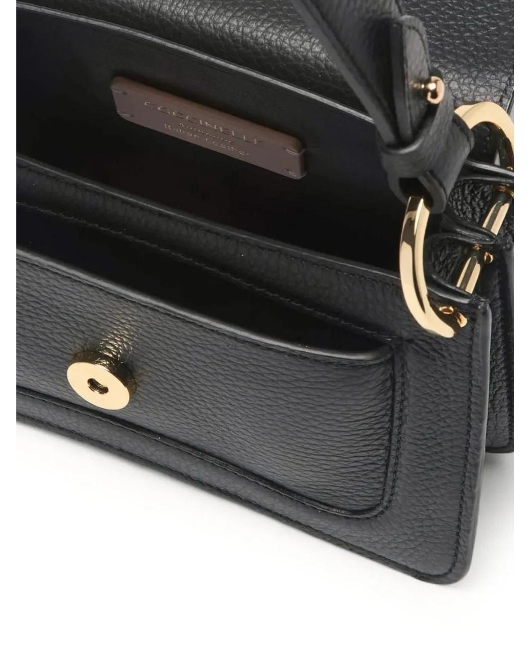 Coccinelle Black Mini Logo-Plaque Pebbled-Leather Tote Bag