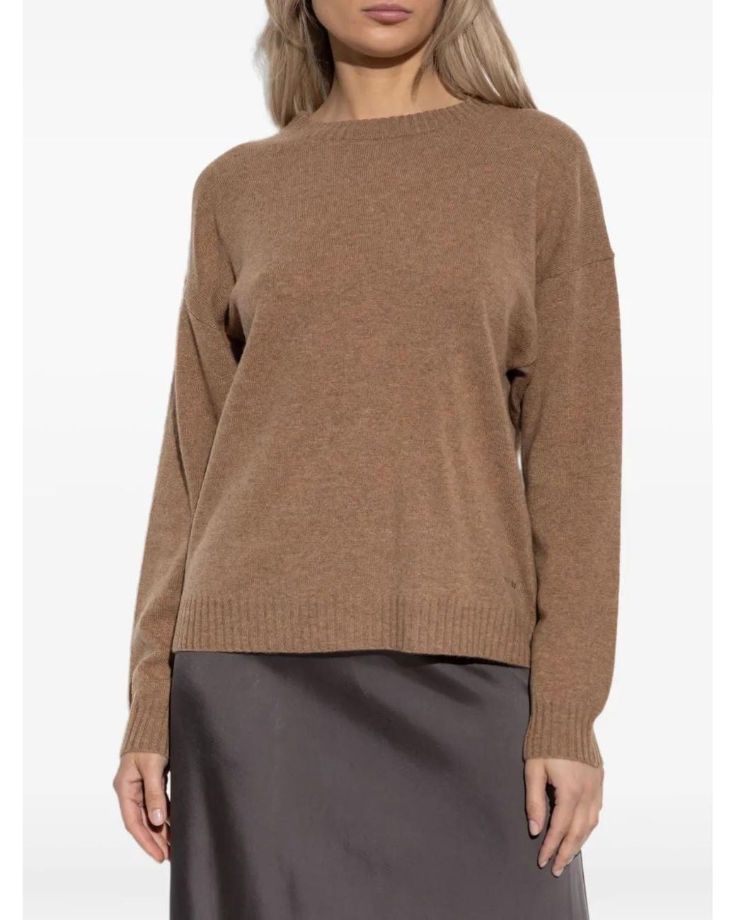 Munthe Brown Ribbed-Hem Knitted Jumper