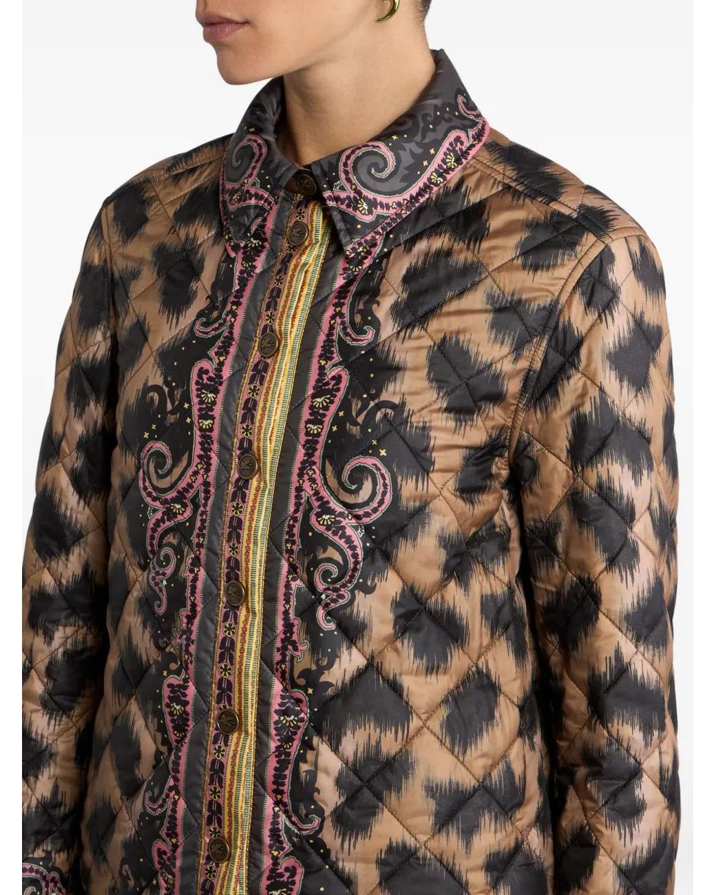 Etro Brown Animal-Print Quilted Overshirt