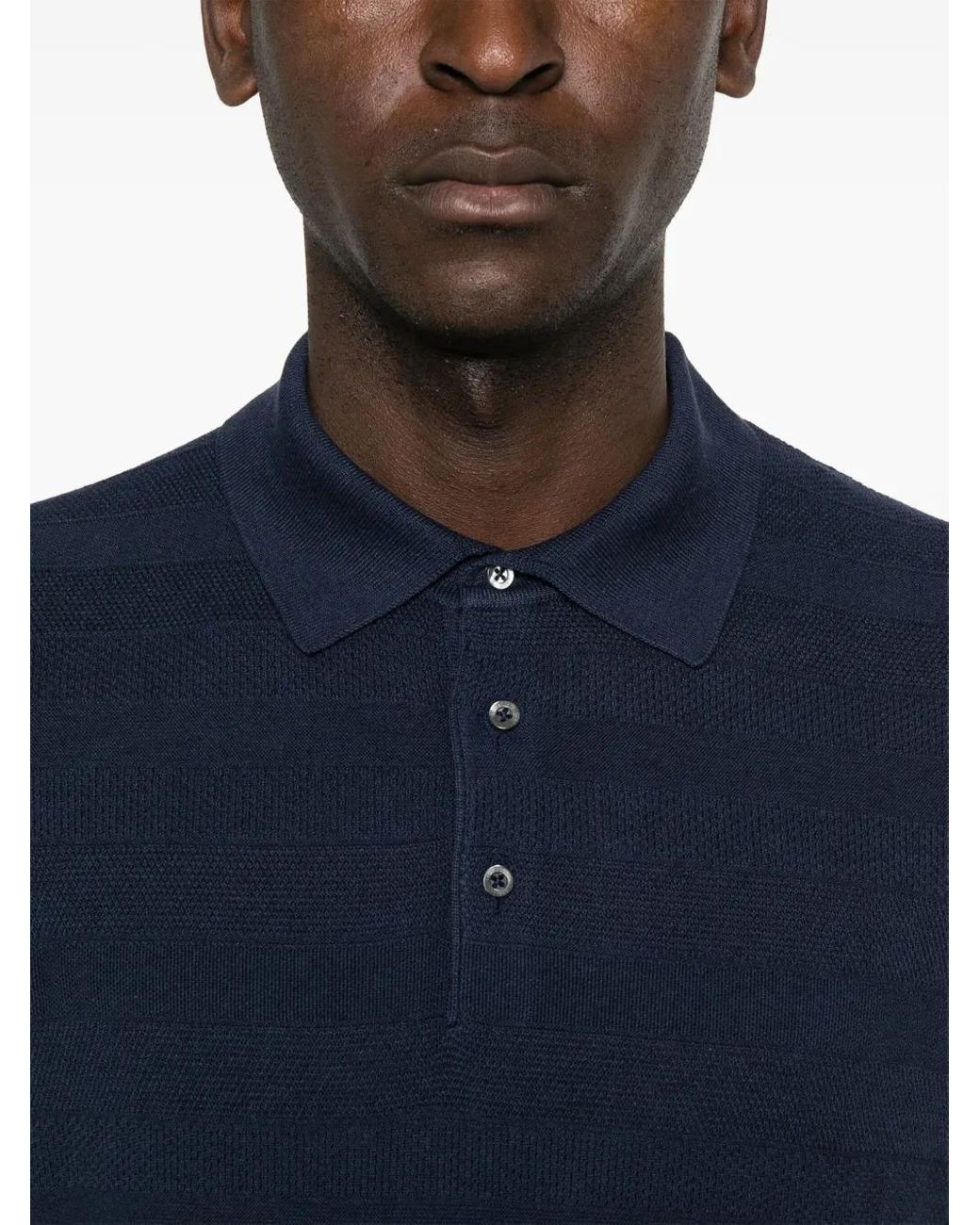Corneliani Blue Ribbed-Knit Polo Top for men