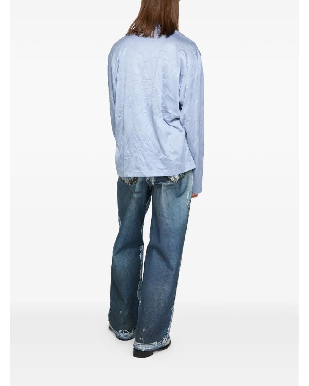 Acne Blue Crinkled Graphic T-Shirt