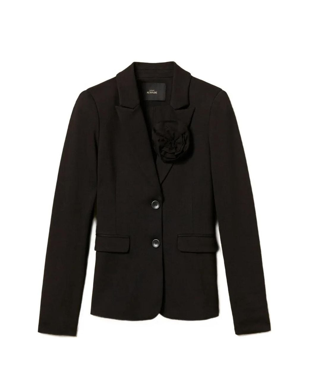 Twinset Black Blazer With Floral Brooch