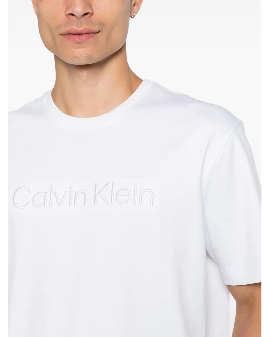 Calvin Klein White T-Shirt À Logo Brodé for men