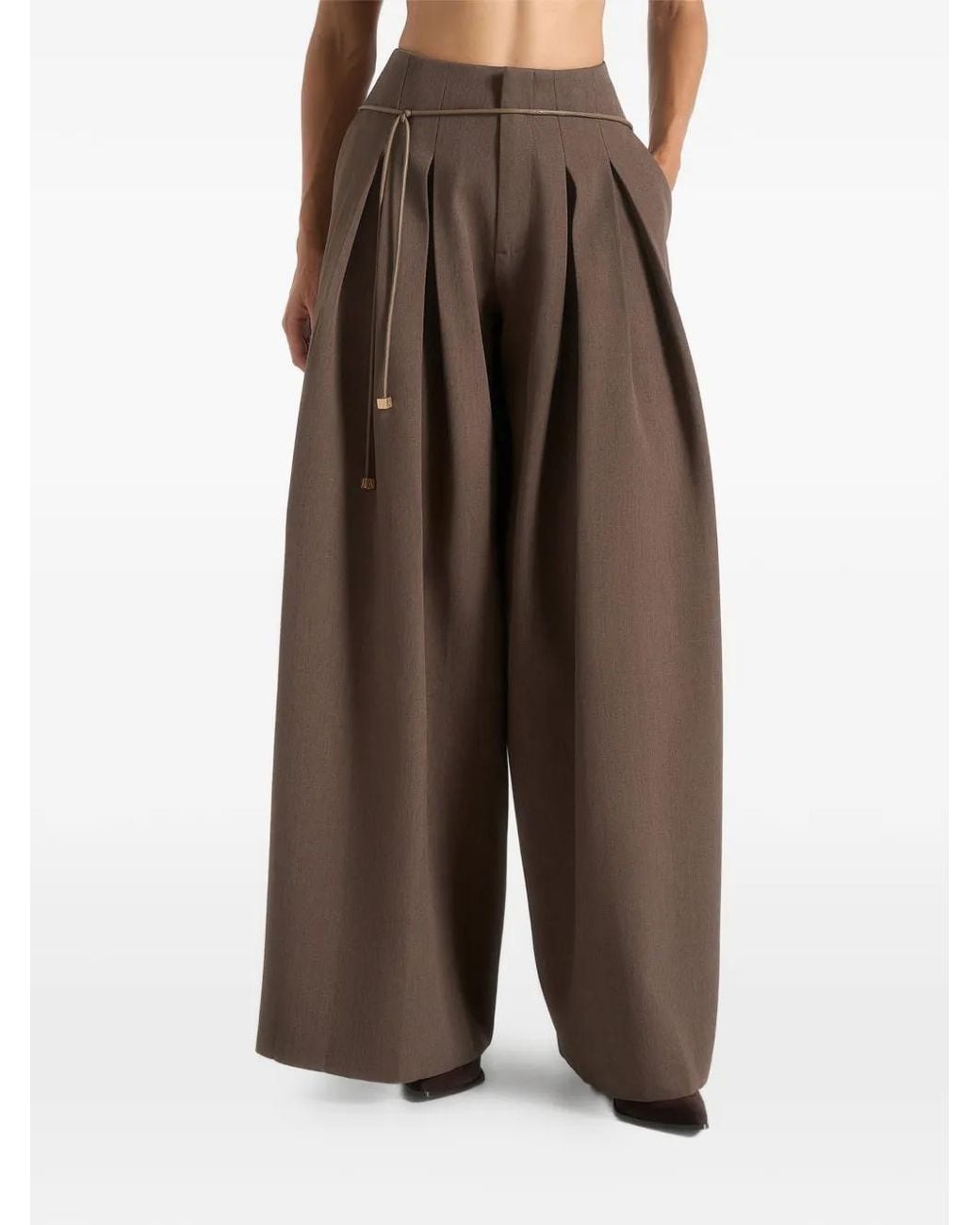 Manière De Voir Brown Flora Box Pleat Wide Leg Belted Trousers