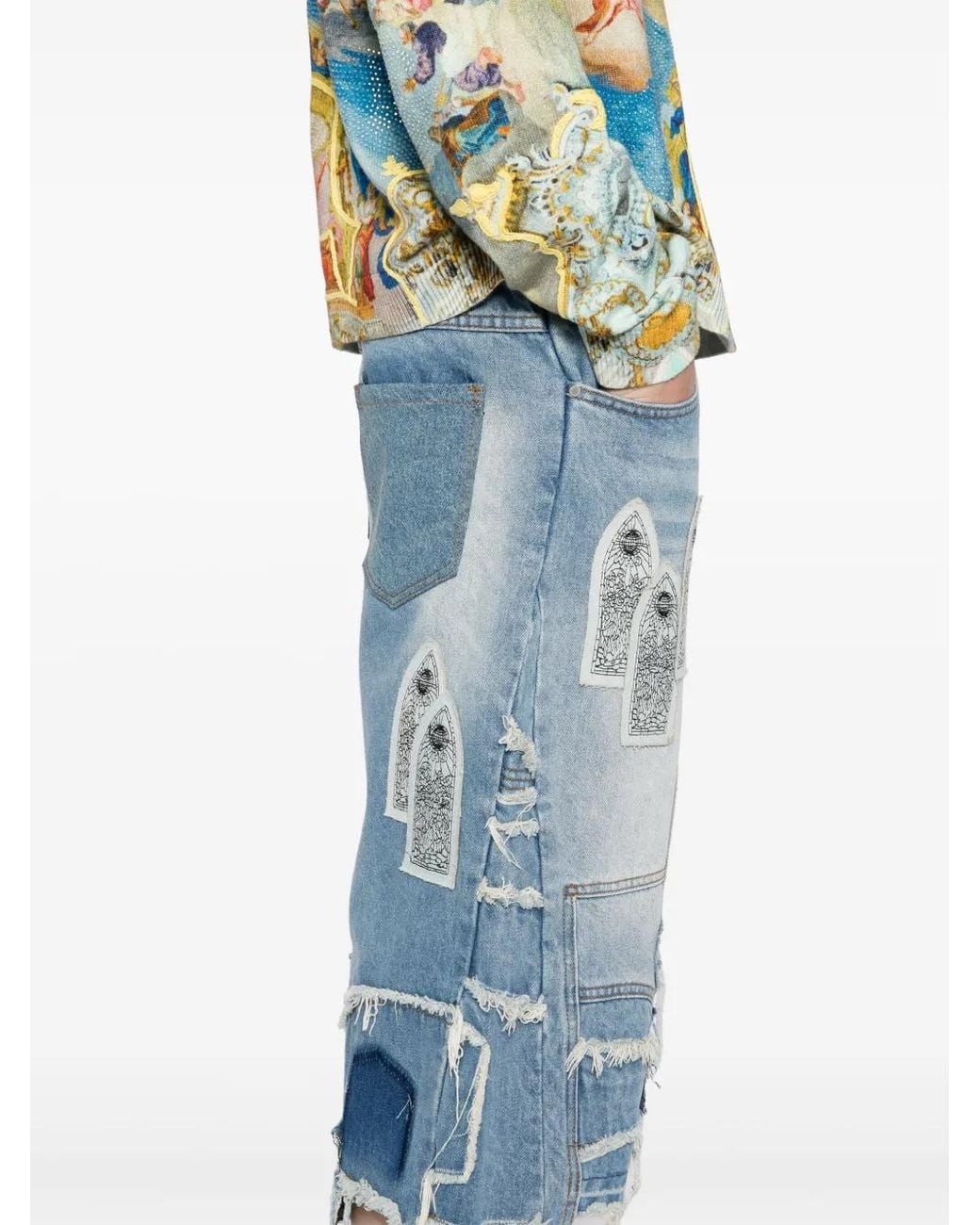 Who Decides War Blue Arch Blowout Denim Shorts for men