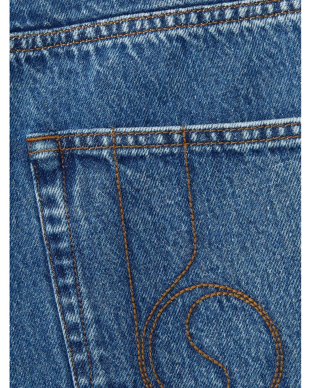LaDoubleJ Blue Floral Cuff Embroidered Jeans