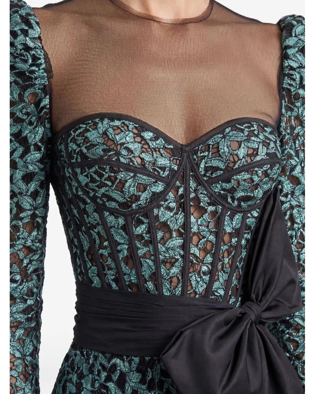Gatti Nolli by Marwan Green Lace Gown Dress