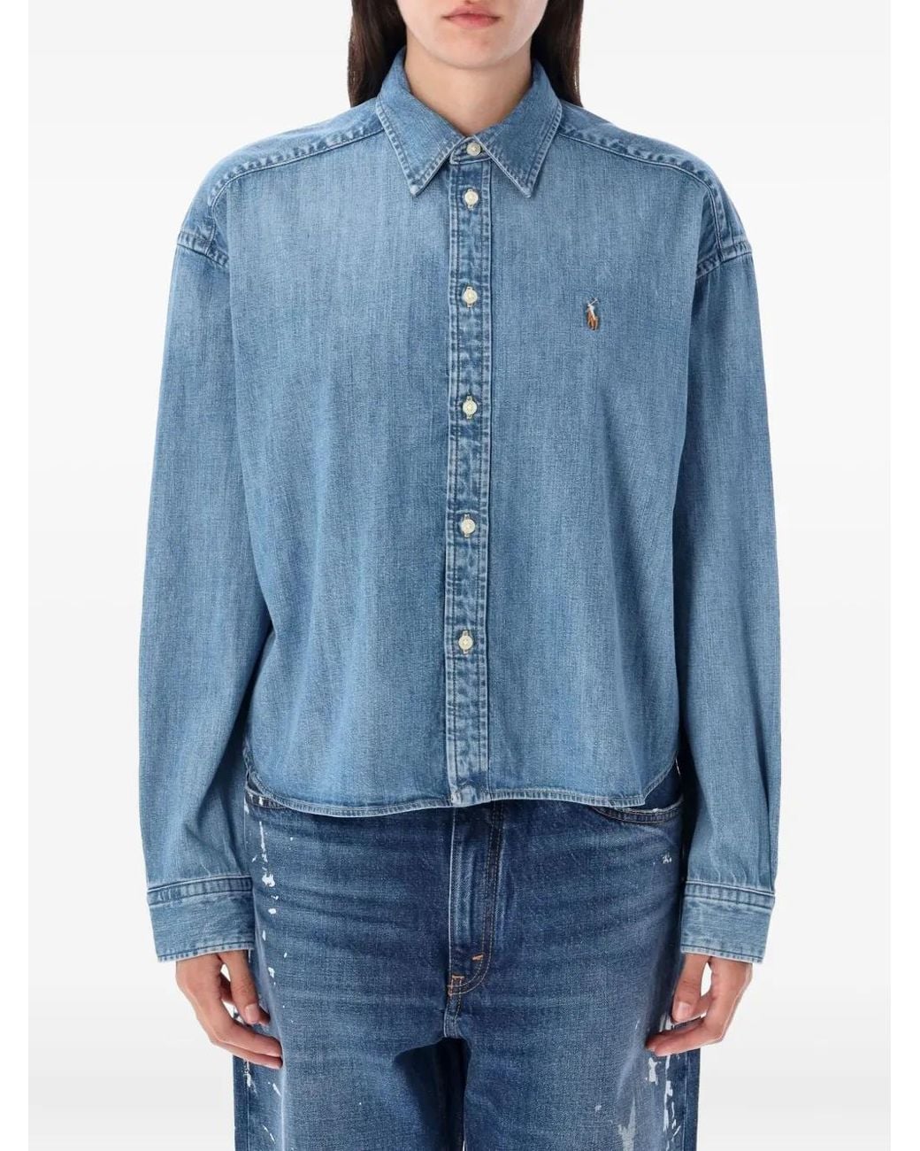 Polo Ralph Lauren Blue Logo-Embroidered Denim Shirt