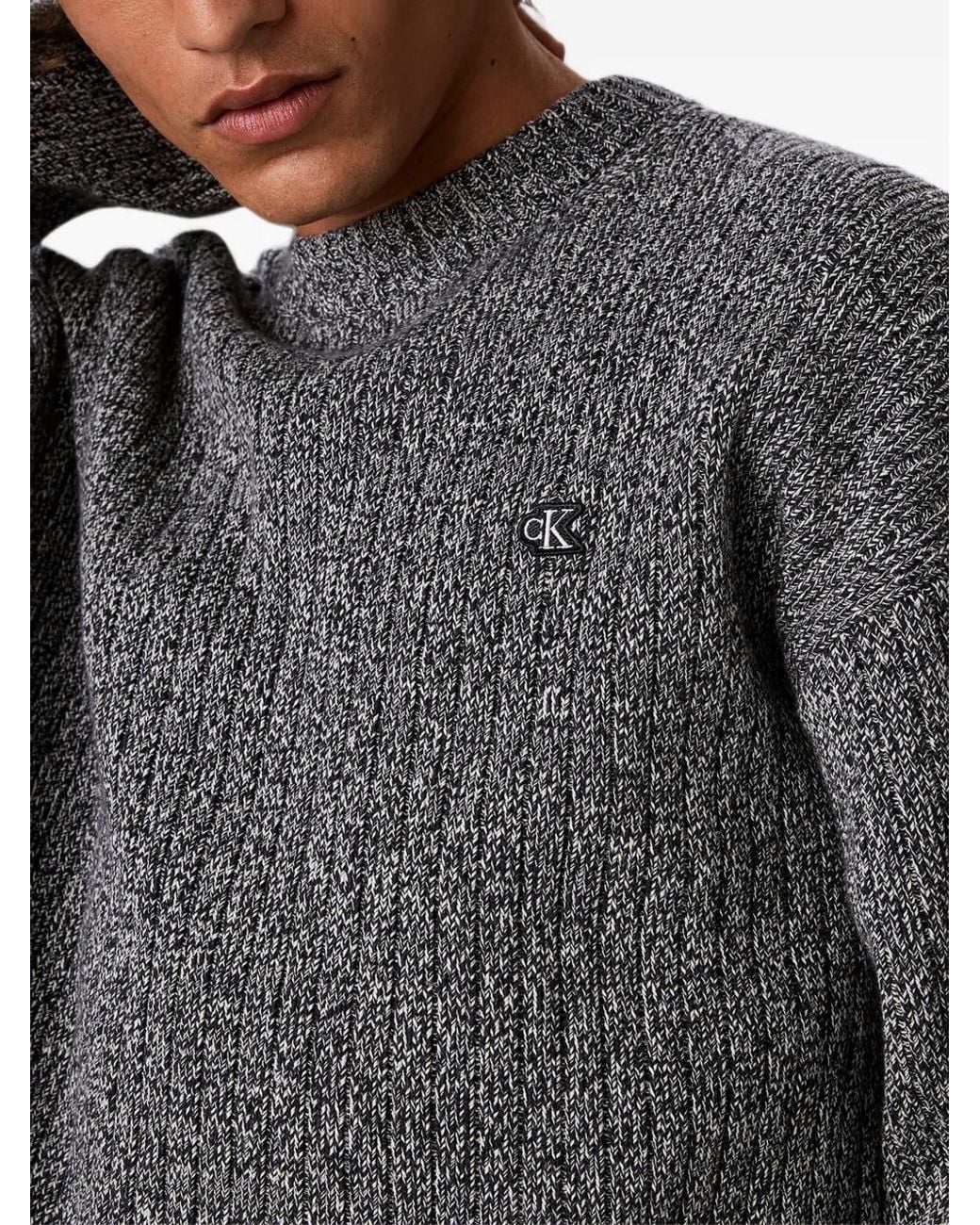 Calvin Klein Gray Logo-Patch Marl-Knit Sweater for men