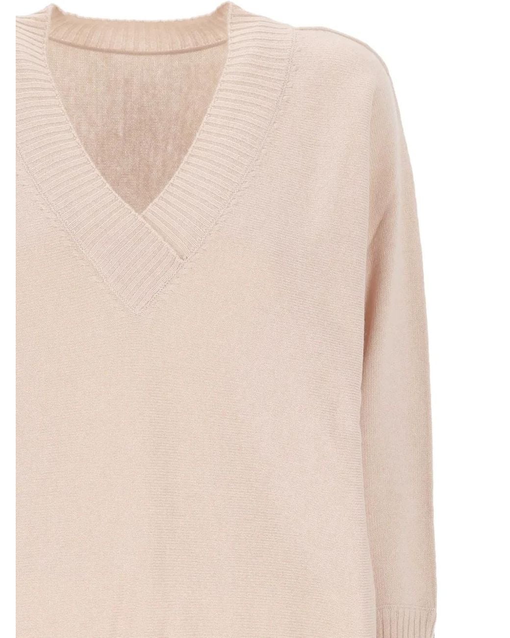 D.exterior Natural Button-Cuff V-Neck Sweater