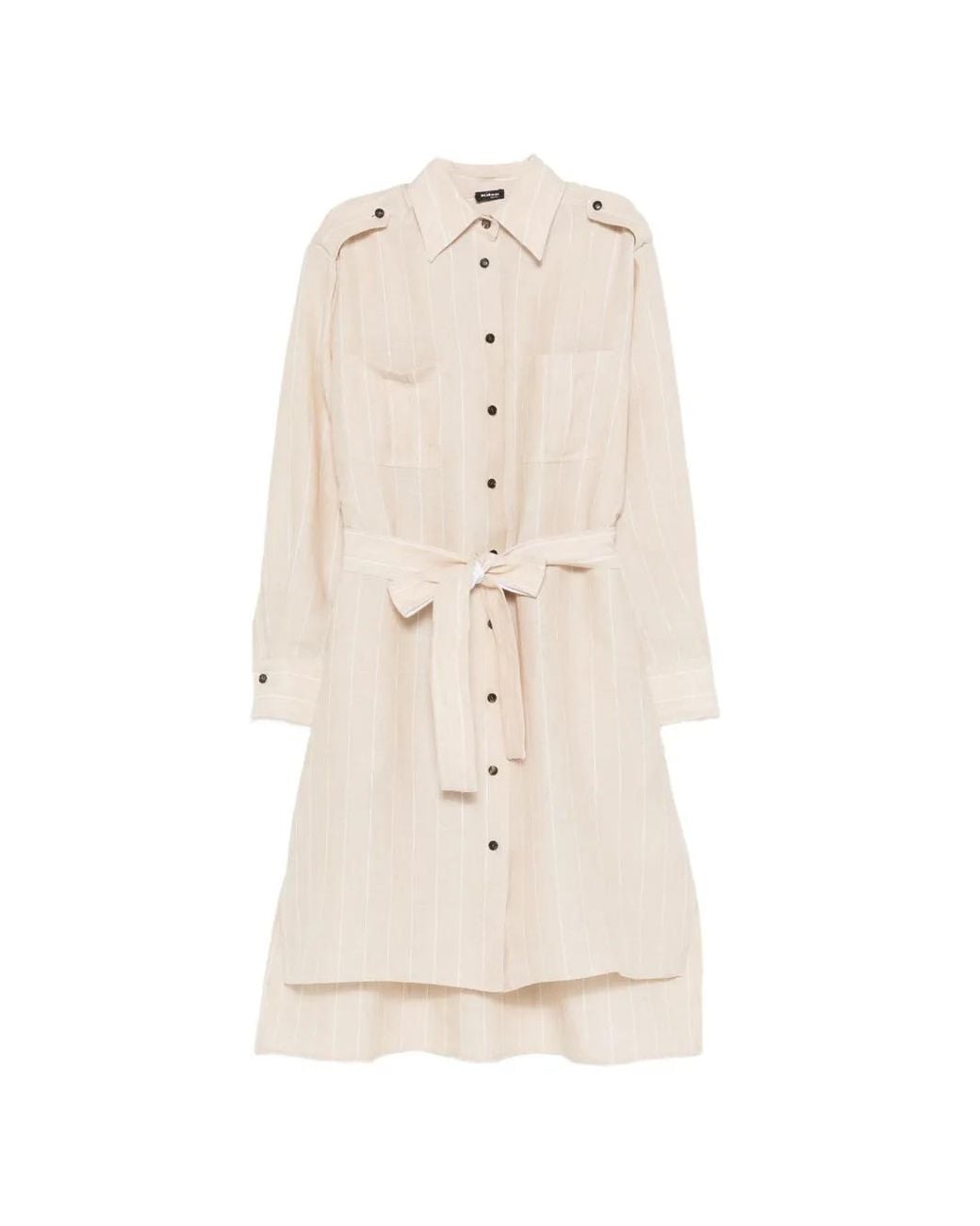 Kiton White Striped Belted Shirt Dress