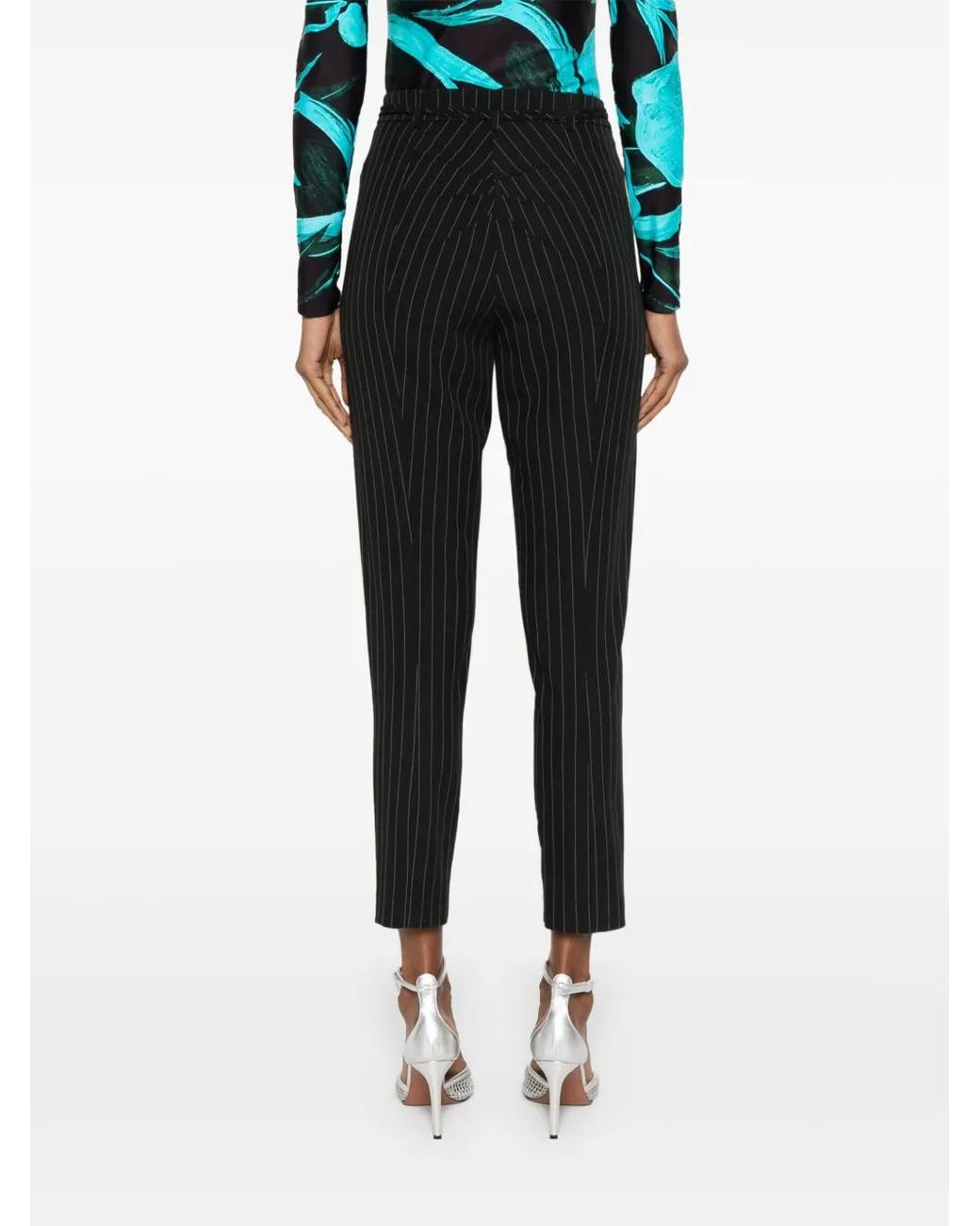 Patrizia Pepe Black Ruched-Detailed Pinstriped Trousers