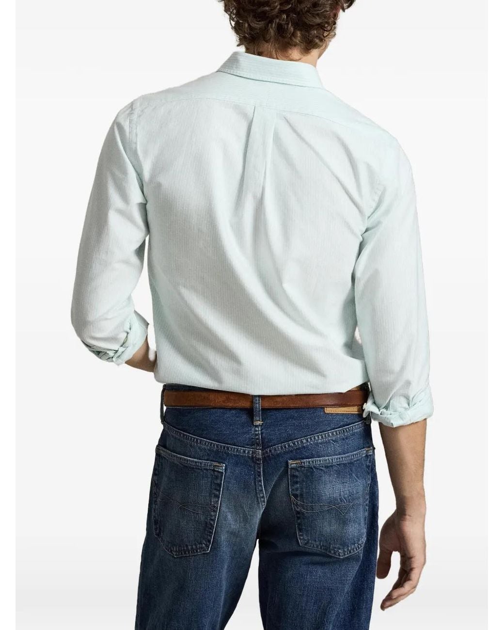 Polo Ralph Lauren Blue Custom Fit Striped Oxford Shirt for men