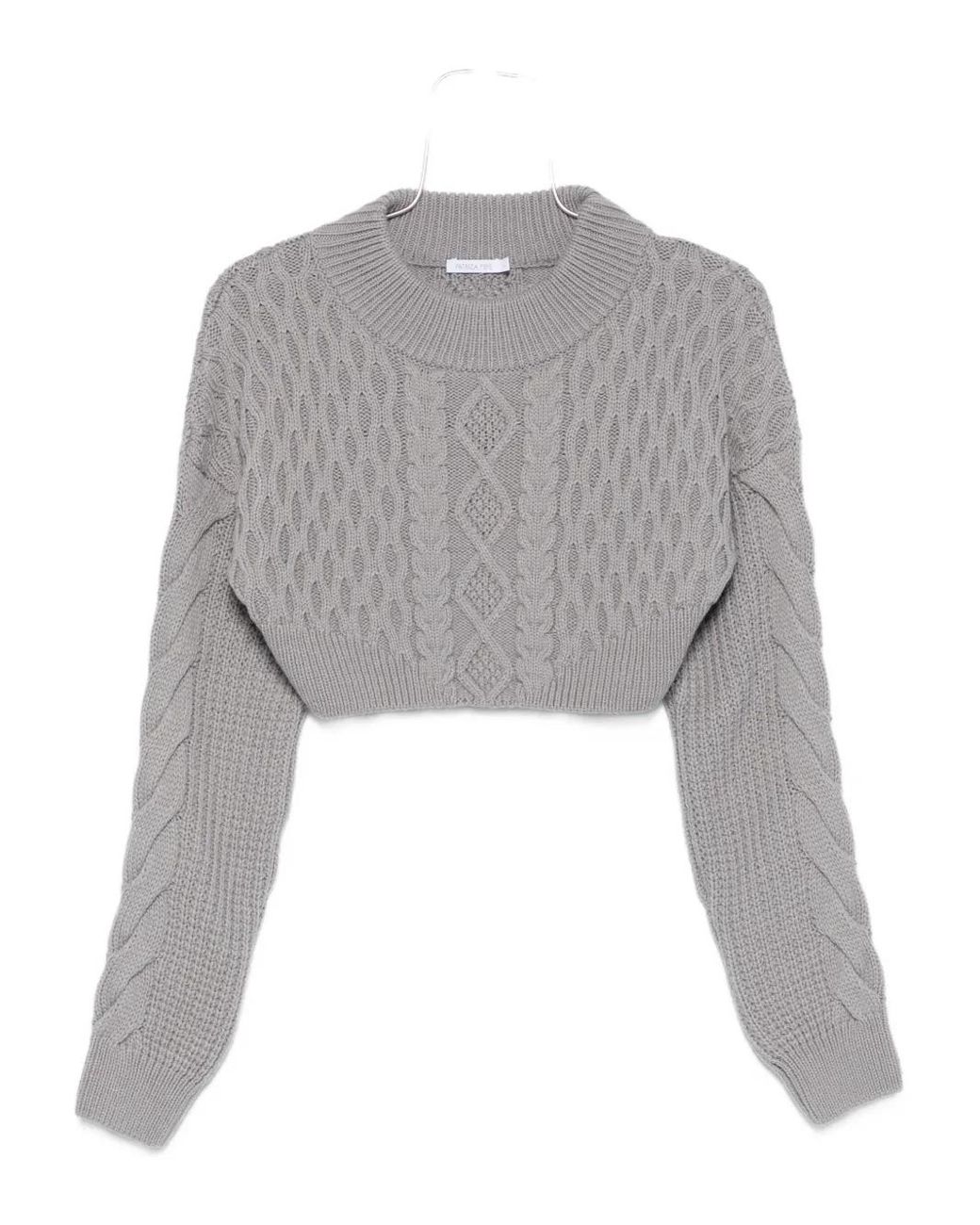Patrizia Pepe Gray Cable-Knit Cropped Sweater