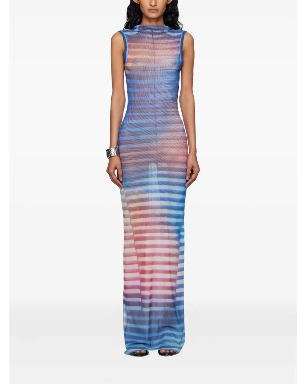 Jean Paul Gaultier Striped-Pattern Maxi Dress in Blue | Lyst