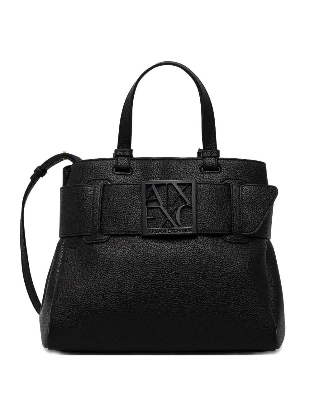 ARMANI EXCHANGE Black Textured Leather Tote Bag