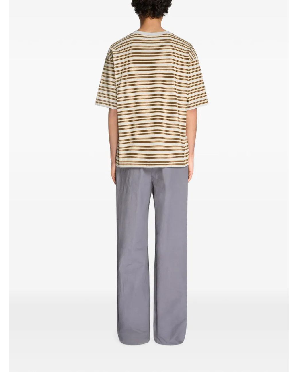 Dries Van Noten Natural Striped Cotton T-Shirt for men